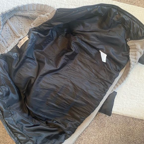 Black Puffer Jacket with Cable Knit Hood - Picture 8 of 8